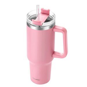 40 oz‎ Tumbler Pink with Handle Insulated Travel Mug Iced Coffee Cup